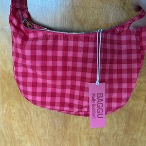 BAGGU Pink Checkered Shoulder Bag
